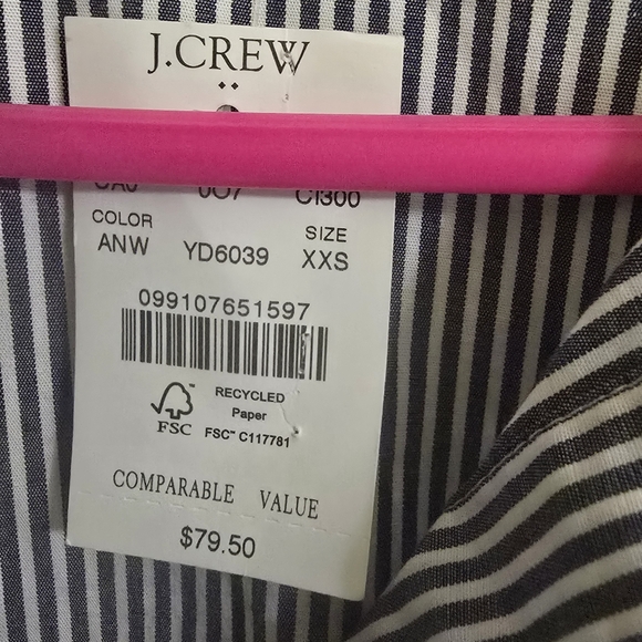 NWT J. Crew Striped Puff Sleeve Ruffle Collar Button-Up Women's Top Size: XXS - Picture 7 of 7